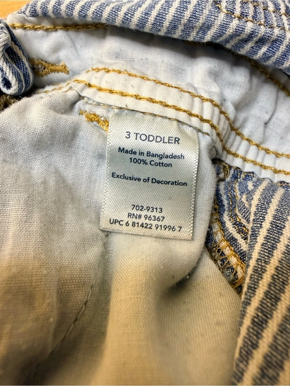 OshKosh B’gosh Railroad Stripe Shortalls Overalls Blue White 3T Toddler, worn